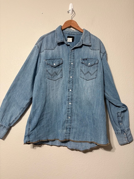 Wrangler Other - Men’s Wrangler Blue Denim Shirt‎ Jacket Pearl Snaps Western LS XXL